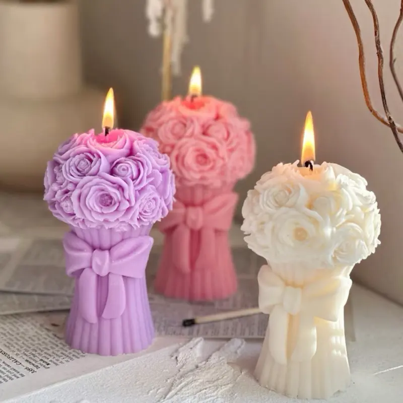 Bouquet Blossom Rose Candles - Floral Home Decor Gift for Weddings, Valentine's & Mother's Day - Freshener Flower with Unique Floral Design Ornaments
