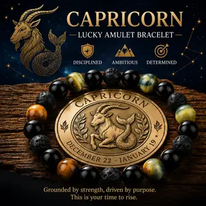 Capricorn Lucky Bracelet for Men & Women  Tiger Eye, Black Onyx & Lava Stone Zodiac Crystal Bracelet for Protection, Success, Wealth, Confidence & Positive Energy  Tiger Eye Stone Crystal Bracelet