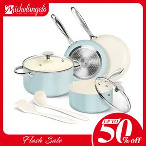 MICHELANGELO Pots and Pans Set - Nonstick Ceramic Cookware Set, 8-Piece Healthy Cooking Set, Non-Toxic, Oven Safe & Compatible with All Stovetops