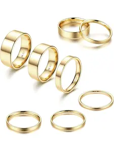 1-8mm 14K Gold Plated Rings Stacking Rings for Women Stackable Rings Thin Band Rings Plain Pinky Thumb Finger Rings Trendy Mid Statement Rings Comfort Knuckle Rings Set