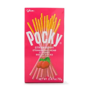 Glico Pocky Strawberry Cream Covered Biscuit Sticks, 2.47oz. Snack. Biscuits. Cookie Crunchy Crispy Cooky