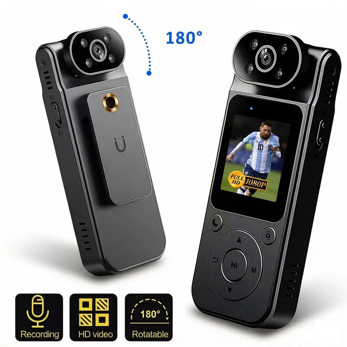 1080P Body Camera ，Portable Pocket Action Camera，180° Rotatable Lens,Vlogging Camera with IR Night Vision and WiFi Connectivity,Wearable Sport DV,Men Gifts