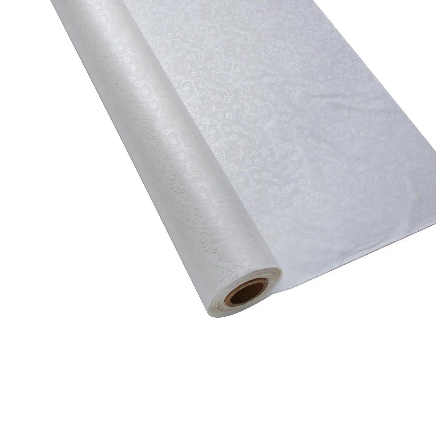 40x100ft White Lace-Print Plastic Tablecloth Roll, Disposable Tableware for Wedding, Anniversary, Baptism Celebrations (Home & Festive Party Supplies)