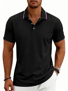 Spring New Men's Fashion Classic Collar Button Short Sleeve Pocket Casual Sport Business Breathable Comfort Outdoor Slim Fit Top Polo T-Shirt