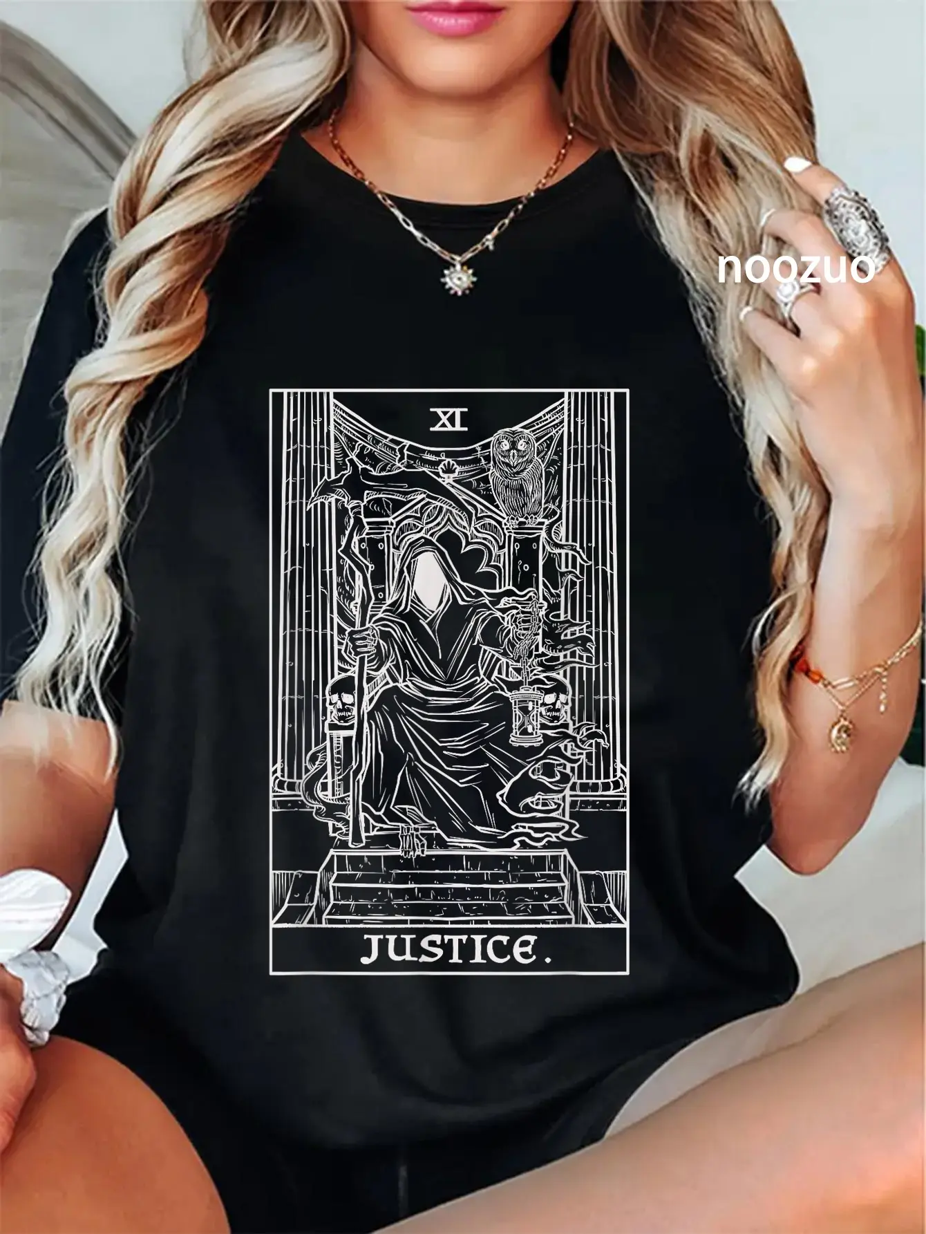 Grim Reaper Graphic Tshirt for Women, a Playful Dark Aesthetic Top in a Vintage Style with a Round Neck