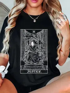 100% Cotton Unisex Justice Tarot Card Grim Reaper Halloween Goth Horror Occult T-Shirt