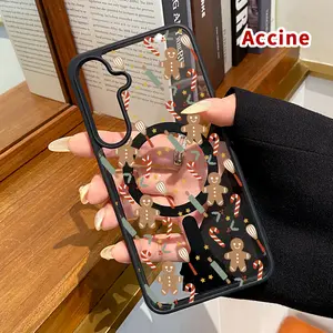 Magnetic Phone Case Compatible with Samsung Galaxy S23 Ultra S24 Plus S25 S22+ FE Gingerbread Christmas Pattern Acrylic Back TPU Edges Anti-Fingerprint Ultra Slim Hard Cover Gift for