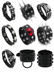 Punk Skull Rivet Bracelet Bangle for Women, Perfect Gift for Halloween Party Rock Concert Daily Wear, Creative Design Gothic Jewelry Accessory