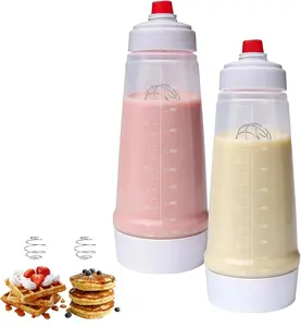 Pancake Batter Dispenser Bottle Kit with 7 Accessories, 1000ml Silicone Squeeze Pancake Mixer Bottle with Whisk Ball and Stand Base, Pancake Shaker Bottles for Cupcakes Muffins Waffle Crepes(2pack)