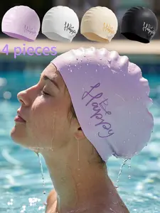 4-Pack Silicone Swim Caps for Women with Long Hair, Extra Large Size, Soft High Elasticity, Non-Slip Texture Secure Fit No Tightening, Waterproof Durable Swimming Caps for Pool Beach Water Sports, Comfortable for All-Day Wear