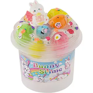 Easter Basket Stuffers, Dino Eggs Clear Slime with Easter Bunny Slime Charm, Non-Sticky Slime Toys for Kids, Easter Gifts for Toddlers Teens Girls Boys, Easter Egg for Slime Party Favors