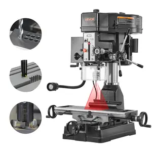 【DealsForYouDays】VEVOR 15.875 In Benchtop Mill Drill Machine, 2 HP (1500W), Spindle Speed:150-2560 RPM, High-Precision Spindle, Rotating Vise, Laser, LED Lighting, Work Light, for Woodworking, Light Metal (Default Setup)