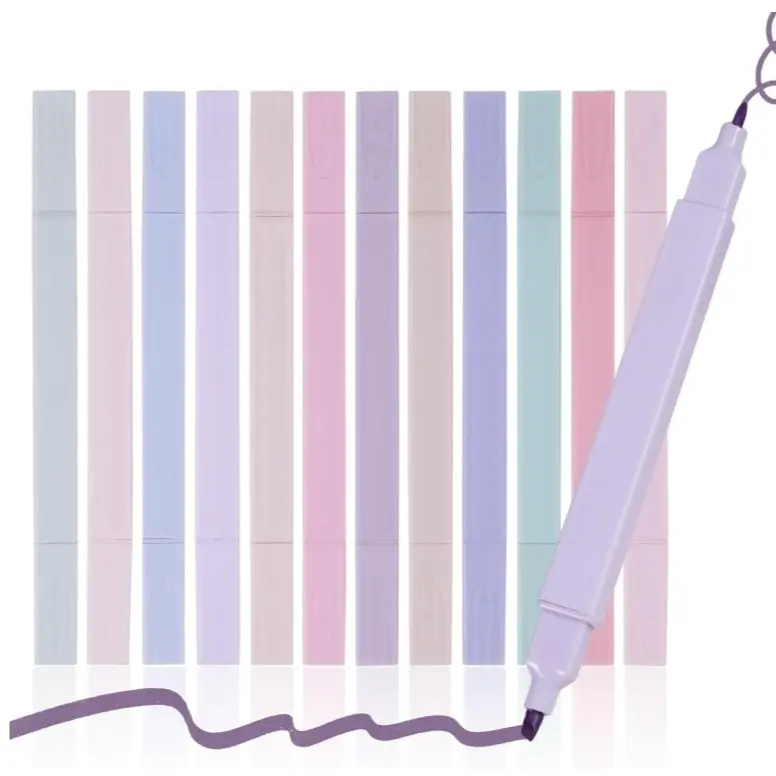 12Pack Pastel Dual Tip Aesthetic Bible Highlighters Chisel & Fine Tips