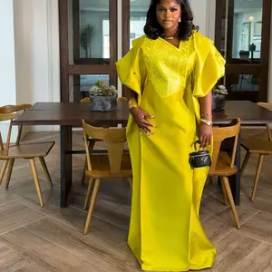 Mikado and Embroidery women’s elegant dress-comfortable fashionable womenswear with elastic puffy sleeves.