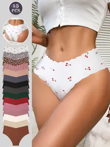 15-pack women's triangle panties, available in various solid colors and prints, Seamless Crotch Design no show low-rise sexy design suitable for casual sports, yoga, fitness, dance, and everyday work wear.