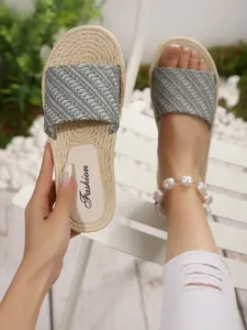 Women's Woven Straw Flat Sandals, Bohemian Summer Beach Slippers, Casual Non-Slip Shoes, 2026 Fashion Footwear