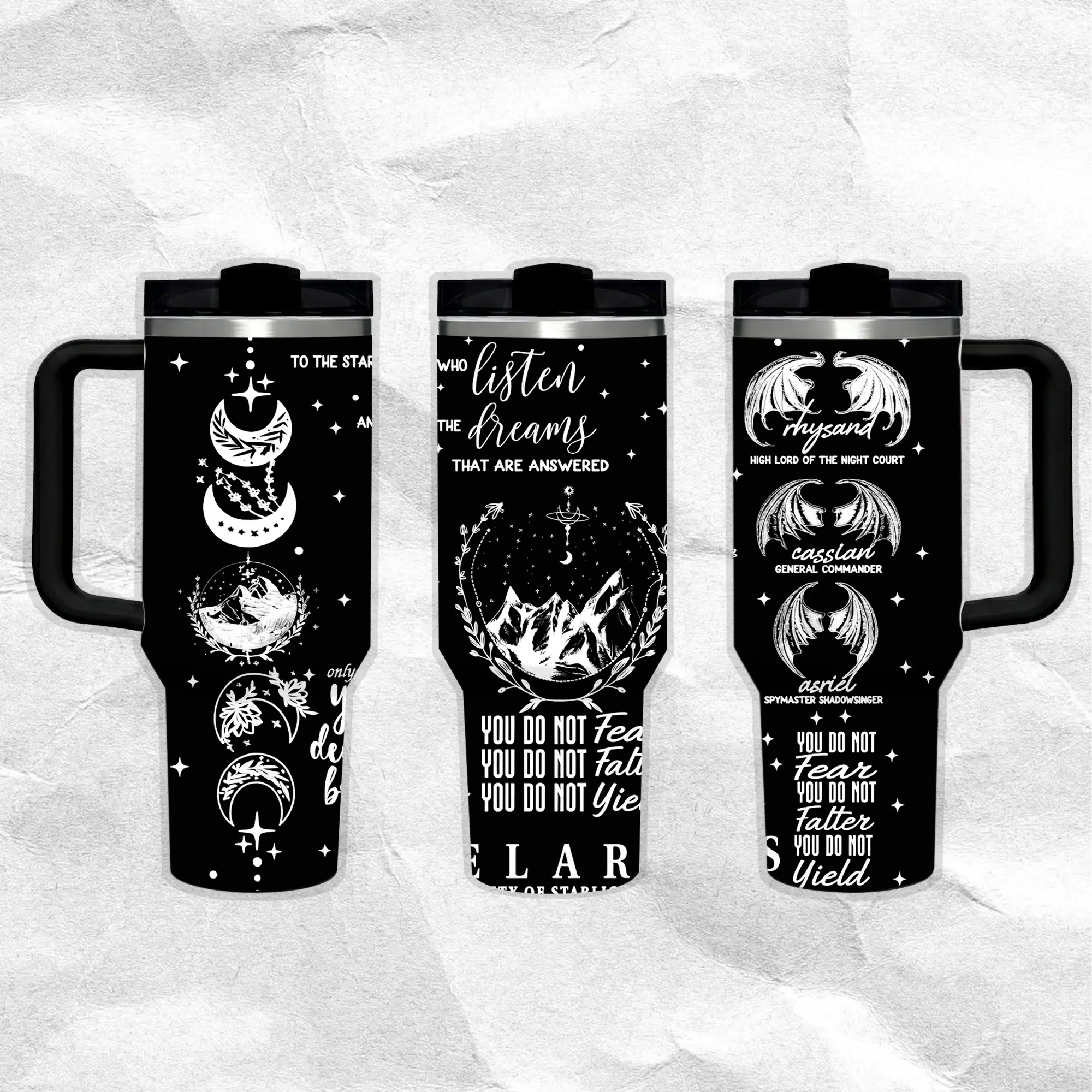 Acotar Velaris City of Starlight Pattern 40oz Handle Tumbler – Retro Fantasy Stainless Steel Travel Mug, Hawkins Inspired Horror Cup, Double Wall Thermal Drinkware, Large Iced Coffee Tumbler, Gift for TV Show & Dungeon Game Fans