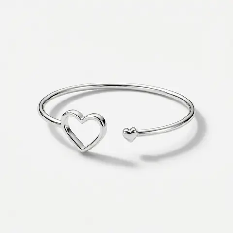 Heart Bracelet Bangle For Her in Silver 925, Female