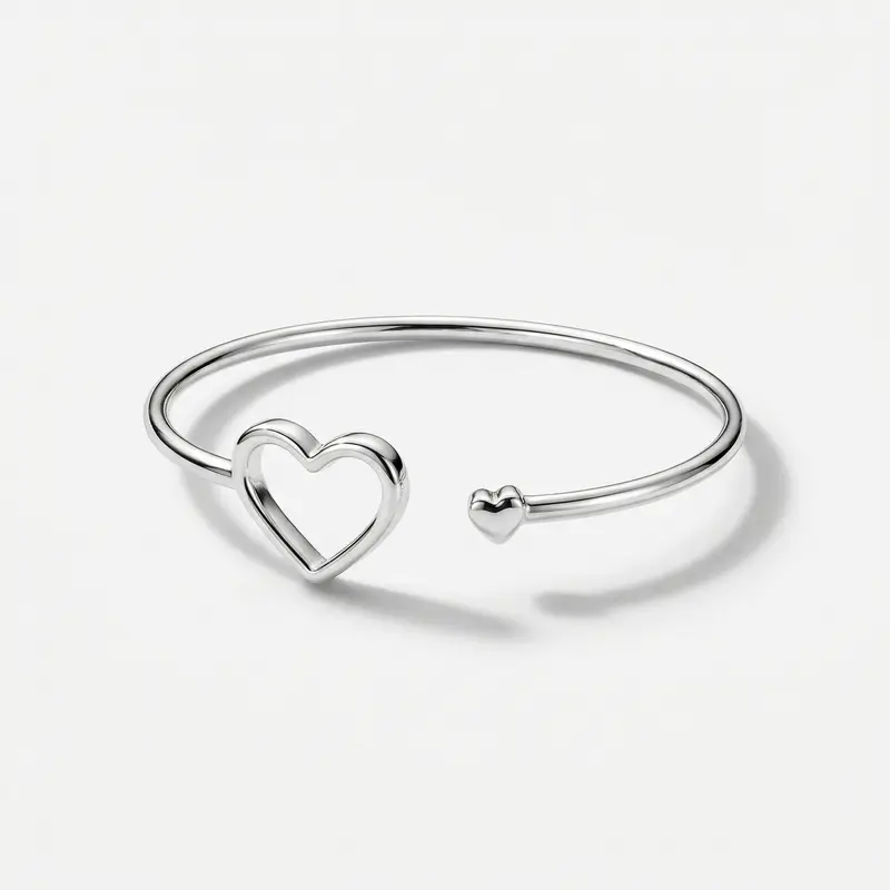 Heart Bracelet Bangle For Her in Silver 925, Female