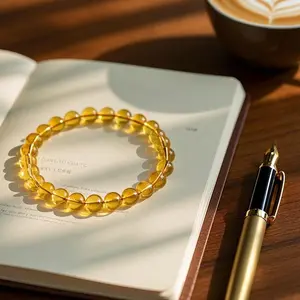 Natural Citrine Crystal Bracelet for Women, Handmade 5mm Beaded Stretch Band for Prosperity, Manifestation & Positive Energy
