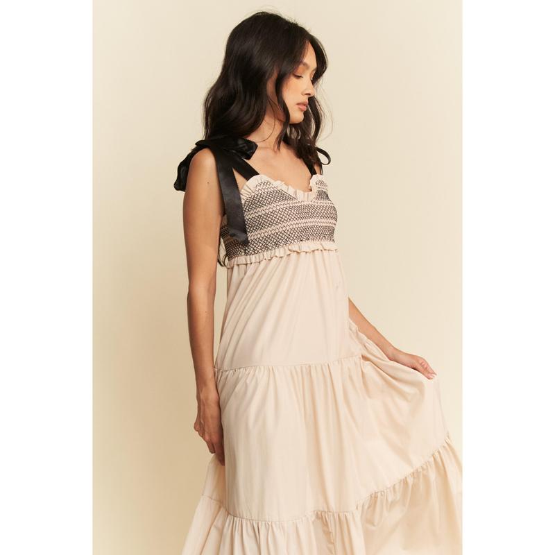 Davi & Dani Smocked Bodice Maxi Dress