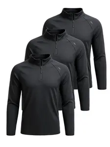 Men's Muscle Fitness Sport Long Sleeve T-Shirt, Half-Zip Stand Collar Quick-Dry High Elastic Breathable，Gym Athletic Clothes for Gym Workout Hiking Fishing Camping, Men's Top for All Seasons
