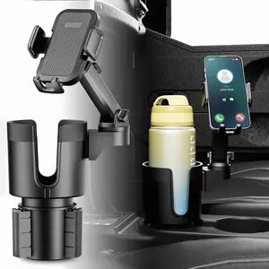 2-in-1 Car Cup Holder Expander Mobile Phone Holder 360° Adjustable Cup Holder Mount Bracket, Universal Auto Cell Phone Stand Drink Expand Accessories