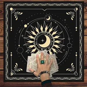 Boho Style Moon Tarot Card Tablecloth Witchcraft Astrology Polyester Tarot Mat Witch Altar Cloth Divination Cloth Card Pad