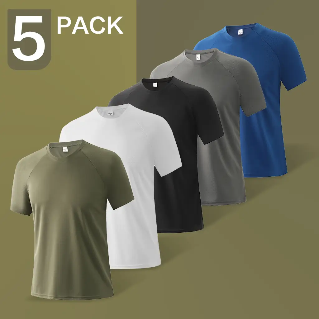 OKP Men's 5 Pack Running Short-sleeved Sports T-shirt, High Elasticity And Quick-drying Sportswear, Round Neck Sports Tops Outdoor Activities Unisex O