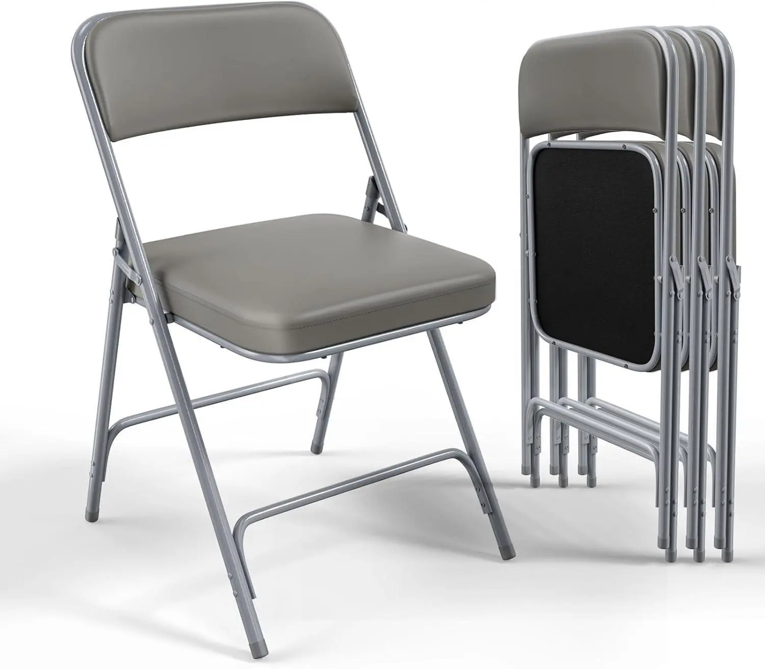 Karlhome 4-Pack Without Arms PU & Steel Frame Padded Seats Folding Dining Chairs, Lightweight Folding Stool, Space-Saving Furniture for Small Spaces, Indoor Outdoor Events Use, Armless