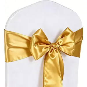50 Pack Gold Chair Sashes, Gold Chair Bows for Chairs for Wedding Decoration, Chair Ribbons for Banquet Hotel