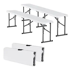fathersdaygift VEVOR Plastic Folding Bench, 6 ft Portable Bench for Indoor/Outdoor Picnic Party Patio Camping Dining, Foldable Smooth HDPE Seat for Garden Soccer Multipurpose Entertaining Activities, 2 Pack, White