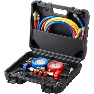 【FathersDayGift】 VEVOR AC Gauge Set - 3 Way AC Manifold Gauge Set for R134A R22 R12 R502 Refrigerant, Freon Gauges with 5ft Hoses, Couplers, Can Tap Works on Car Auto Freon Charging and Evacuation