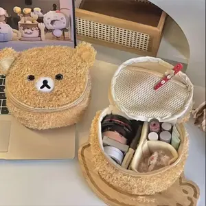 Cute Plush Bear Makeup Bag for Women, Portable Travel Bag with Cute 3D Design, Embroidered Mesh Compartments, Light, Small Makeup Bag, Makeup Organizer Pouch
