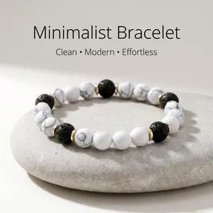 Minimalist Beaded Bracelet, Black White Gold Bracelet, Modern Stone Bracelet, Unisex Everyday Bracelet banquet party encouragement gift inner strength obsidian money men emo accessories friendship luck elastic protection crystal bracelet arpurraina energy