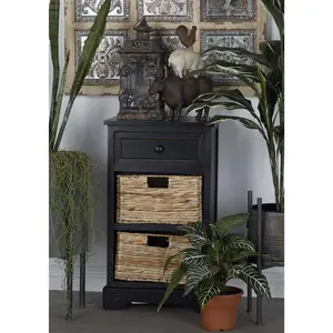 Wood 1 Drawer Room Storage Unit with 2 Wicker Basket Drawers 16" x 13" x 28"