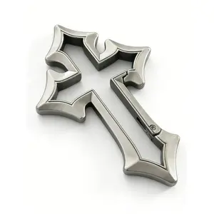 Antique Silver Irregular Cross Keychain, Silver Tone Spring Buckle Bag Pendant, Street Style Gothic Fashion Accessory