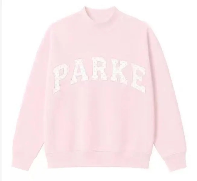 Women's Parke Letter-Embroidered Pink Crewneck Sweatshirt - Vintage Loose-Fit Long-Sleeve Pullover, Casual Street-Style Loungewear Top (Sports Outerwear)