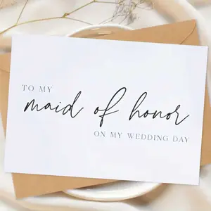 1 Piece 'To My Maid Of Honor On My Wedding Day' Card, calligraphy, minimalist elegant design, heartfelt wedding-day message, Custom Message Card. Sturdy paper, fits standard envelopes, perfect for thanking your maid of honor. Ready-to-use