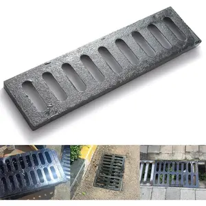Cast Iron Drain Grate,17 * 4in Outdoor Drain Cover, Heavy Duty B125 Class  Grate, Black Rectangle Drainage Grate, Metal Sewer Grate for Concrete Floor, Yard, Driveway & Garage.(17.3 * 4.5in)