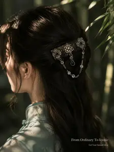 Women's New Traditional Chain Hair Clip, Vintage Gold Stone Pearl Side Clip, Hanfu Accessory, Elegant Classical Style