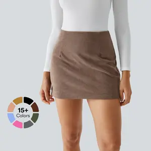 【Creator‘s Pick】Halara High Waisted Invisible Zipper 2-in-1 Mini A-line Corduroy Casual Skirt