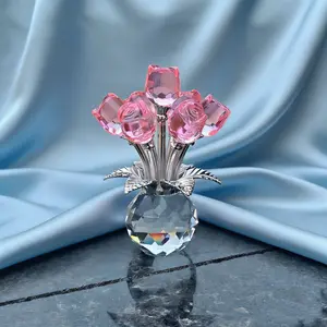 Artificial Crystal Rose Flower Design Ornament, 1 Count Creative Rose Statue, Decorative Artificial Roses Bouquet for Home Living Room, Bedroom or Office