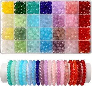 700 count 8mm Glass Beads for  Making,28 Colors  Beads Bracelet Kit for Bracelet  Making and DIY Crafts