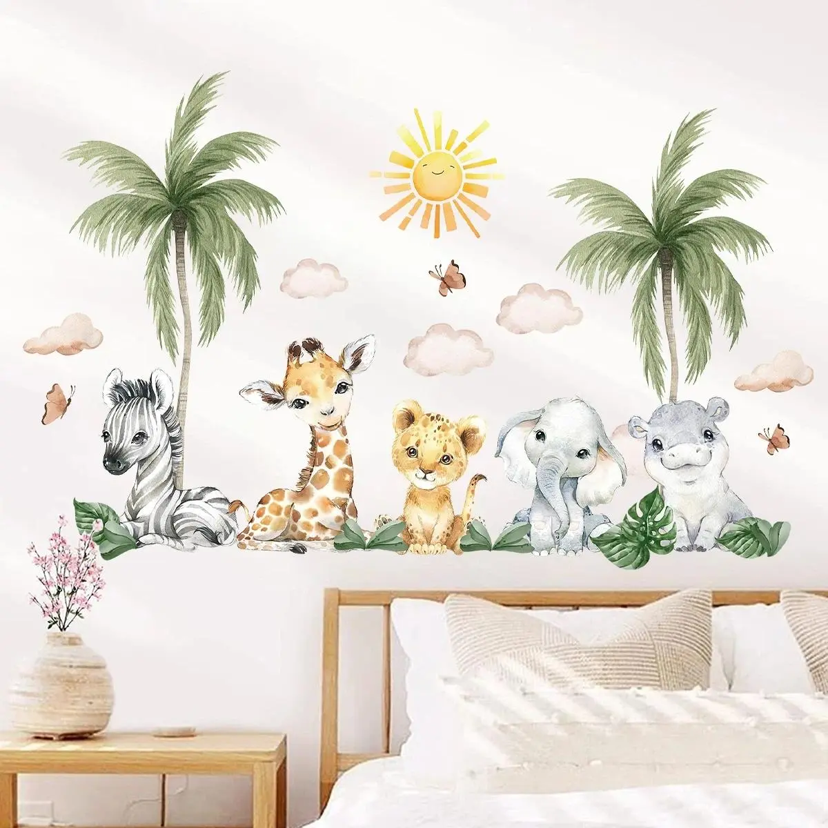 Children's Room Wall Stickers Cartoon African Grassland Animals Wall Decals Kids Baby Room Living Room Home Wall Decoration