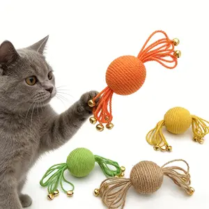 Sisal Cat Toy Ball  Made of natural sisal, it's bite-resistant and durable, with a bell-like sound. Suitable for medium-sized cats, it's a perfect gift for cat lovers on Cat Day.