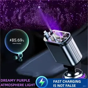 120W 4-in-1 Retractable Car Charger USB‑C Lightning Aluminum Alloy Starry Light