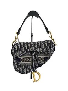 Pre-owned Dior Canvas Crossbody Bags Christian Saddle Bag in Blue Oblique Embroidery DR601