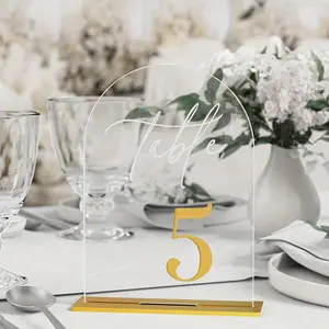 Arch-Shaped Wedding Table Numbers (1-20) With Stands: Gold 3D Table Numbers For The Reception Area - 5.5" X 7" Elegant Acrylic Arch Signs With Stands, Suitable For Wedding, Anniversary, Banquet And Event Decorations