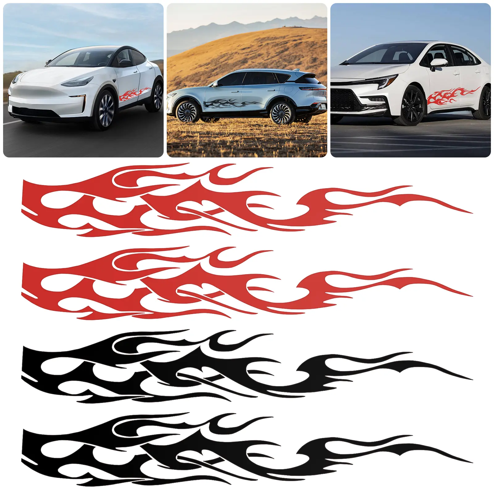 2Pcs Flame Graphics Car sticker  - Self-Adhesive Vinyl Decals,Suitable for Auto Side Body, Door, Refit Car Styling Decor,Car Exterior Accessories Decoration, wrap   wrap